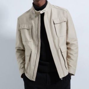 ZARA men’s zip up utility jacket Medium M neutral beige tan